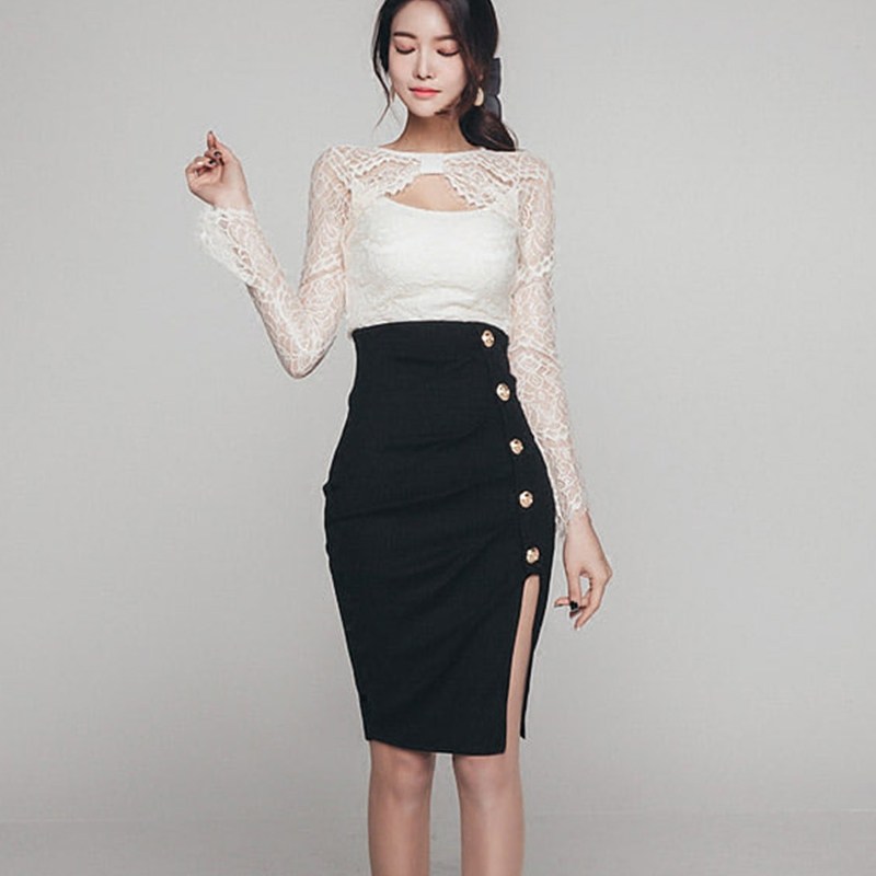 2021 Spring new Korean version High Purse Hip Dress with OL temperament Long version Half Body Dress One Step Skirt Woman Bag Dress