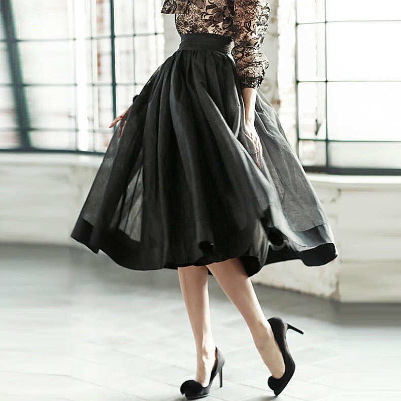 2021 spring new a-line skirt Eugen yarn large skirt tutu Hepburn mesh skirt high waist mid-length skirt