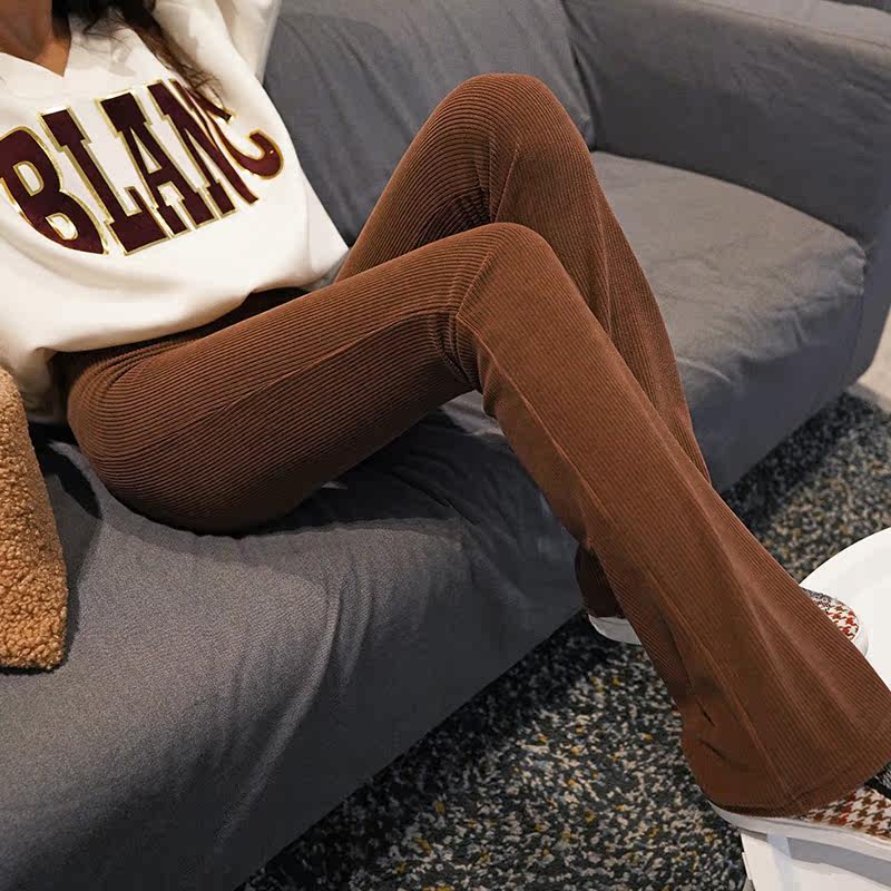 Lamp core suede black micro-horn pants with long pants high waist 2022 elastic and warm thickened female autumn winter pants pituitary spring