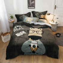 ins winter thickened warm fallots velvet four pieces of covered coral double-sided flannel quilt cover bed linen bed with supplies 4