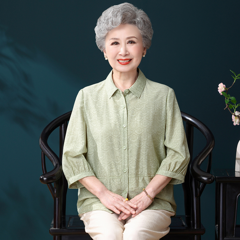 Summer Clothing for Middle-Aged and Elderly Women, Mid-Sleeve Collared Shirt for 60-70 Year Old Mothers, Linen Outfit for Grandma, Age-Reducing Set Summer Clothing for Middle-Aged and Elderly Women, Mid-Sleeve Collared Shirt for 60-70 Year Old Mothers, Linen Outfit for Grandma, Age-Reducing Set