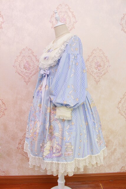 Alice girl original new Lolita angel handle bow lace wood ear long-sleeved dress