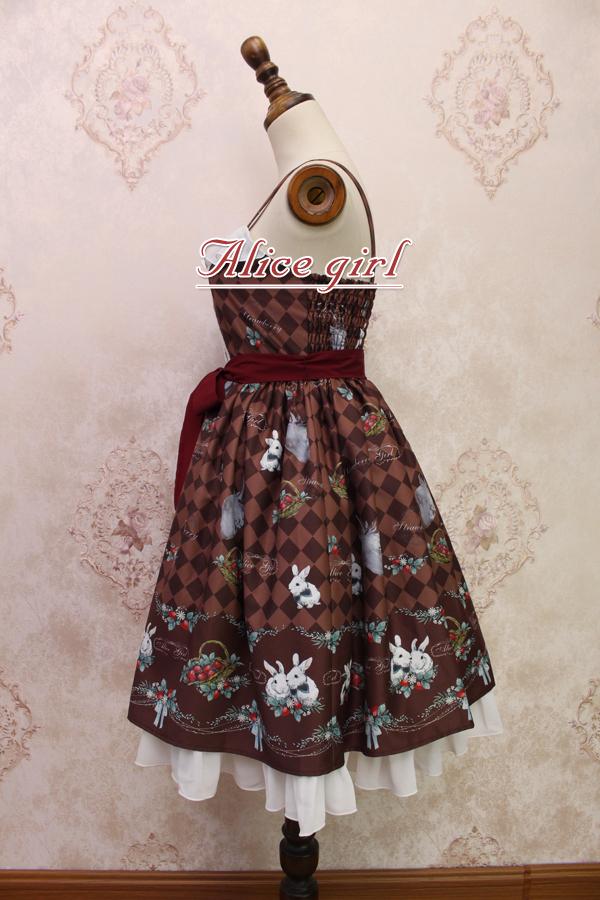 Alice cô gái mới ban đầu dâu tây ngọt bunny xử lý bow tie dây đeo đầm váy dài