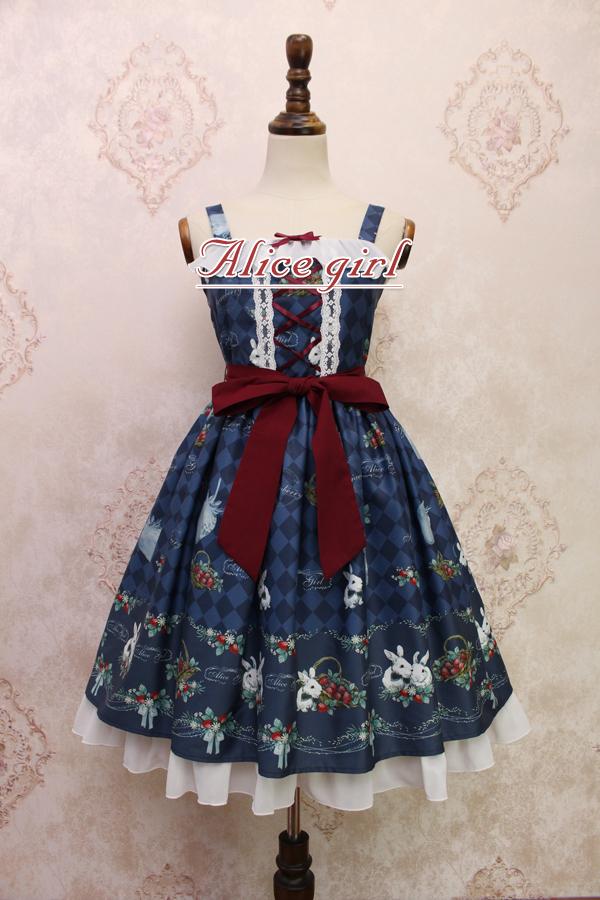 Alice cô gái mới ban đầu dâu tây ngọt bunny xử lý bow tie dây đeo đầm váy dài