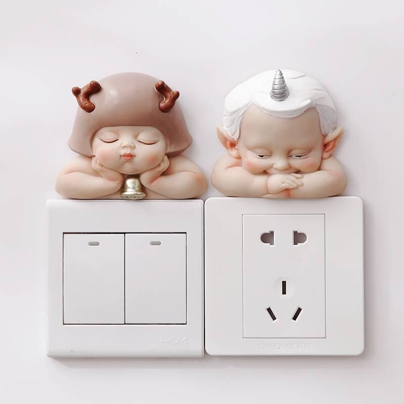 European lamp switch paste wall paste creative decorative socket protective cover home living room lovely cartoon resin 3D stand