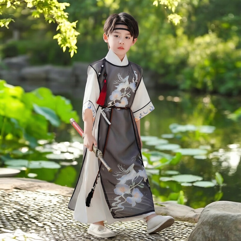 Song Dynasty Style Boys' Hanfu 2026 New Model, Thin Summer Traditional Clothing, Stylish New Chinese Style Song Dynasty Costume for Children Song Dynasty Style Boys' Hanfu 2026 New Model, Thin Summer Traditional Clothing, Stylish New Chinese Style Song Dynasty Costume for Children