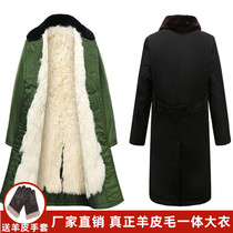 Sheep fur all-in-one cold storage windproof and cold winter cotton clothing real sheep fur military cotton coat long style warm and thickened for men