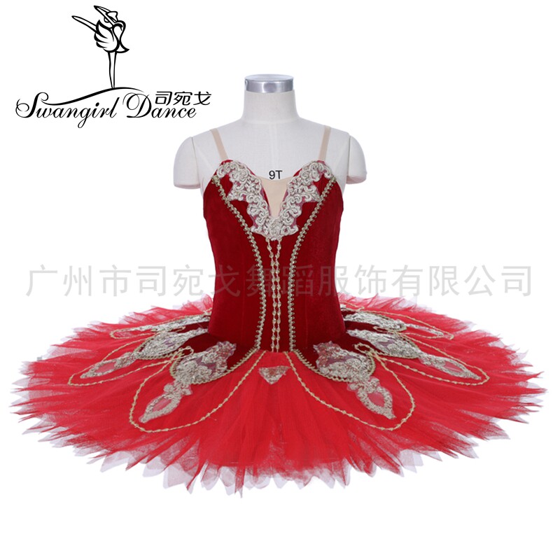 Ballet Playing Walnuts Clips Group Performance Contest Ballet TUTU Skirt Red Gold