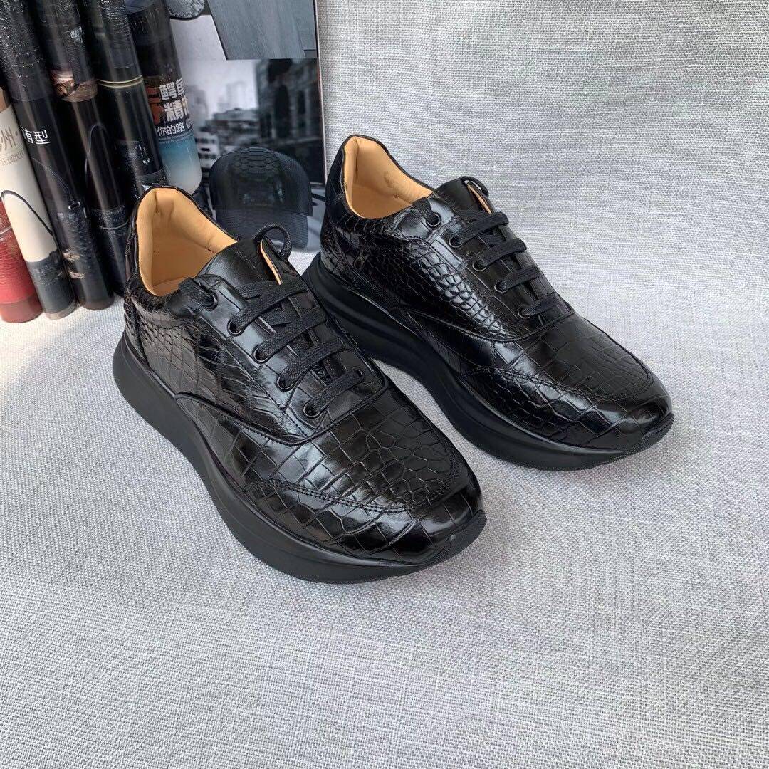 Thailand crocodile leather shoes men's genuine leather shock-absorbing sneakers fashion four seasons leisure all-match wear-resistant non-slip lace-up shoes