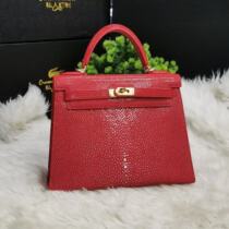 Indonesian Deep Sea Pearl Fish Leather Womens Handbag Hand Genuine Leather Fashion Single Shoulder Bag Temperament Skew Satchel Kéri Golden Classic