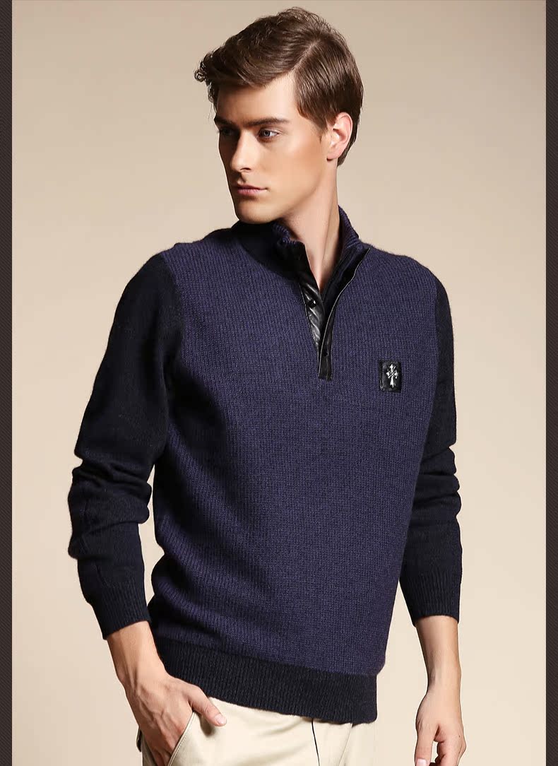 Baikal áo len cashmere mới nam dài tay v-cổ áo len cashmere nguyên chất khâu đầu áo len đích thực áo len mới - Áo len Cashmere áo len nam trung tuổi