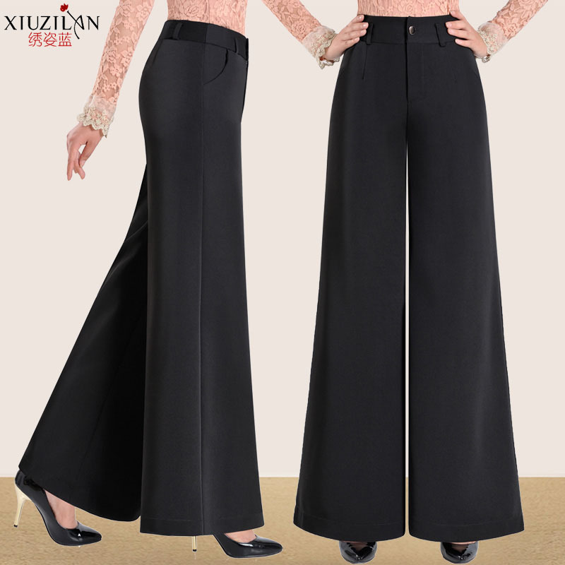 2023 Spring Korean Style High-Waisted Long Pants Plus Size Loose Drape Straight Wide-Leg Pants Fashionable Black Long Pants Women's Trousers