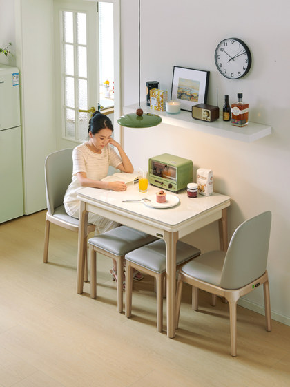 小户型家用餐桌可折叠伸缩现代简约多功能岩板实木饭桌椅2025新款
