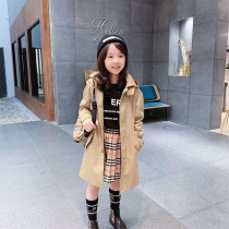 Boy cotton windbreaker 2021 new spring long hooded middle-aged child coat childrens coat children Girl British style