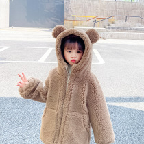 Real sheep wool one childrens fur coat coat womens childrens clothing boys winter bear grain medium length