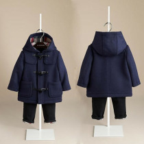 Boys and girls baby clipped cotton thick wool coat coat childrens clothing long childrens horn buckle woolen coat