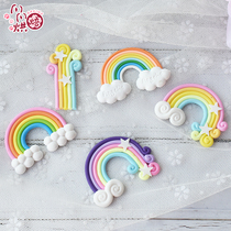 Soft pottery rainbow cloud stars micro landscape baby decoration birthday cake decoration decoration plug-in diy material