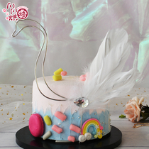 Small Red Booknet Red Meritocracy Light Feather Fiery Bird Swan Birthday Cake Decoration Dessert Table Inserts