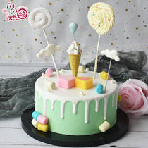 Soft pottery lollipop ice cream cake baking decoration three-dimensional ice cream cake soft pottery flag decoration plug-in
