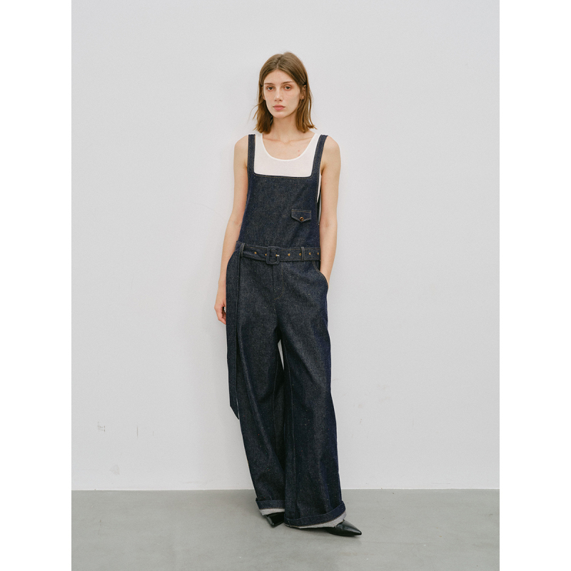 Maou Create 17 Color Dot Denim Contrast Stitching Vintage Workwear High-Waisted Long Leg Overalls Maou Create 17 Color Dot Denim Contrast Stitching Vintage Workwear High-Waisted Long Leg Overalls