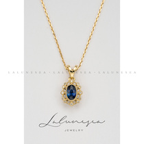 Moon is sea · reflection star pendant high-grade Royal Sapphire 18K gold retro light luxury women diamond necklace