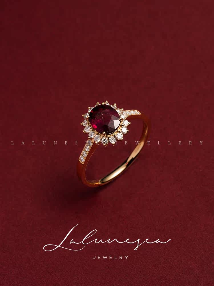 Moon is the sea middot rose his majesty rupees ruby tourmaline ring 18K gold diamond gift New Year gift