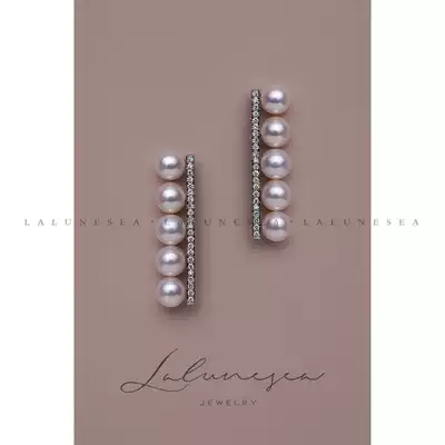 Moon is sea 18K white gold five pearl earrings Diamond balance ear pin S grade Aurora freshwater pearl earrings