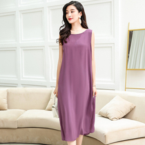 Fat Moms Summer Display Slim Cotton Silk Sleeping Skirt Big Code Loose Sleeveless Mid-Knee Lady Artificial Cotton One-piece Dress