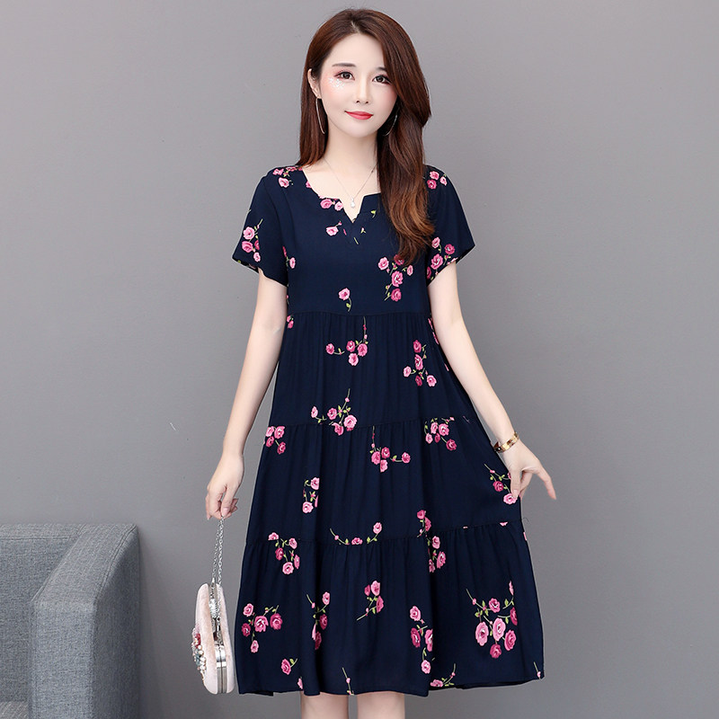 Summer clothes for middle-aged and elderly people's rayon dress pure cotton pajamas for women plus fat plus size loose mother's cotton silk nightdress