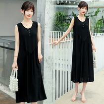Summer artificial cotton sleeping dress with sleeveless cotton silk sleeping dress Summer loose big code pure color Liandress Home Dress Home Clothing