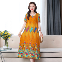 Cotton Silk Dress Dress Woman Mid-Length 2022 New Middle Aged Mom Dress National Wind Skirt Big Code Loose Long Dress