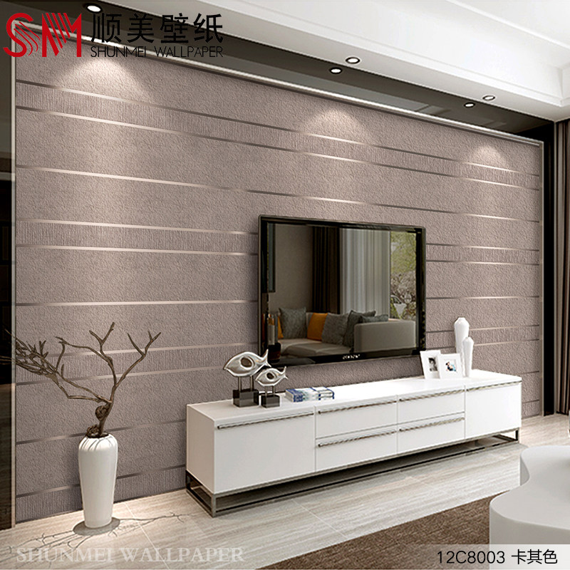 Living room TV background wall paper deer velvet modern minimalist wallpaper non-woven horizontal stripes atmosphere film wallpaper