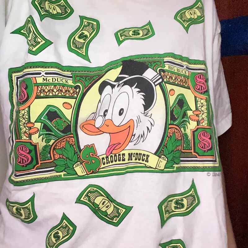 Thousands of Good Stuff! Restores the Heavy Weight and Direct Spray! Gaozhi Duck Theme Short-Sleeved T-Shirt with Full Printed Dollar Elements and Super Wealth