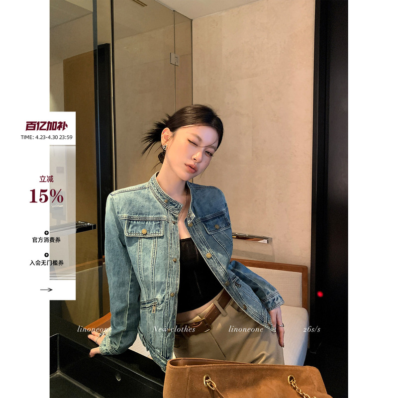 Linoneone Rebellious American Style Heavy-Duty Washed and Distressed Comfortable All-Cotton Blue Denim Jacket Lightweight Version