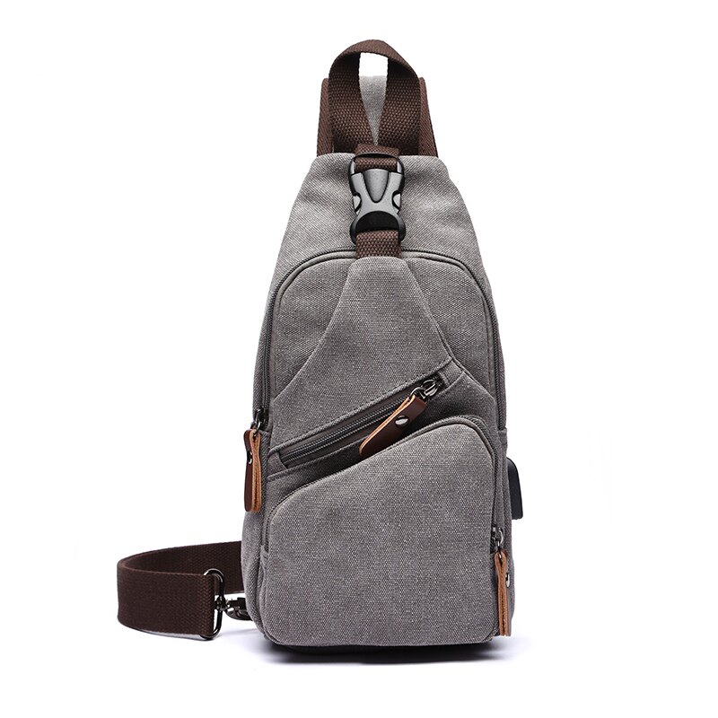 Men's casual canvas breastbag fashion new trend single shoulder-strapped bag retro-waist bag USB multi-function sports bag