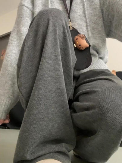 Wide-leg pants for women in autumn and winter plus velvet and thickening 2026 new high-waisted large size fat mm slimming casual glutinous rice pants