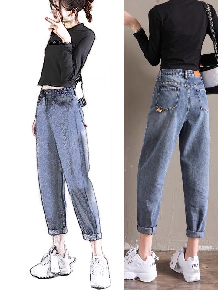 High-waisted jeans women's nine points spring and autumn 2022 new trendy straight loose loose radish pants are thin and wide-legged daddy pants