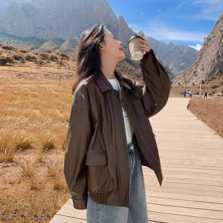 Leather Jacket for Women, Autumn and Winter 2026 New Style, Hong Kong Style Retro Short Casual Biker Leather Jacket for Petite Women