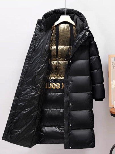 Black Gold Down Jacket Women's Winter Thickened 2026 New Fashion Large Size Medium Long White Duck Down Bread Jacket