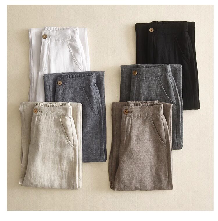 Штаны, повседневные брюки, из хлопка и льна, подходят для подростков 