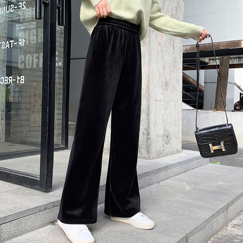 Golden velvet pants women's autumn and winter plus velvet thick wide leg pants women's high waist feel Joker loose straight casual trousers