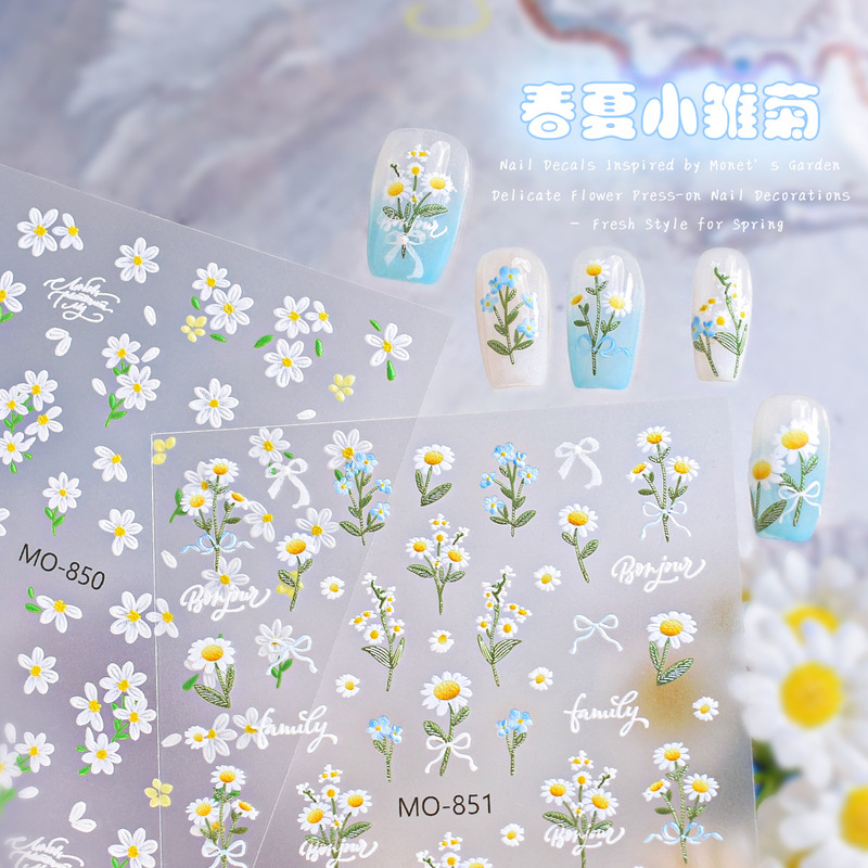 Chinese-Style Elegant Daisy Nail Stickers, Versatile, Fresh Daisy Flowers, Simple and High-End Nail Decals DIY