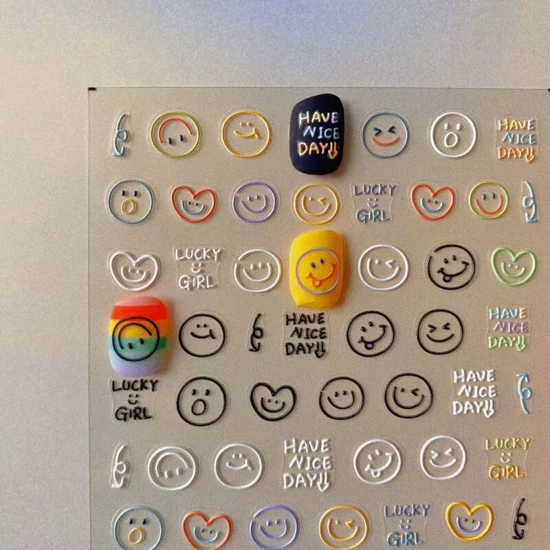 Trendy Cute Graffiti Smiley Face Nail Stickers, 3D Irregular Simple Embossed Nail Decorations, Small Accessories Trendy Cute Graffiti Smiley Face Nail Stickers, 3D Irregular Simple Embossed Nail Decorations, Small Accessories