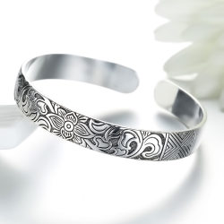 Lotus Silver Retro Leaf Thai Silver Black Bracelet Women's New Lotus Bracelet Factory ຂາຍໂດຍກົງ