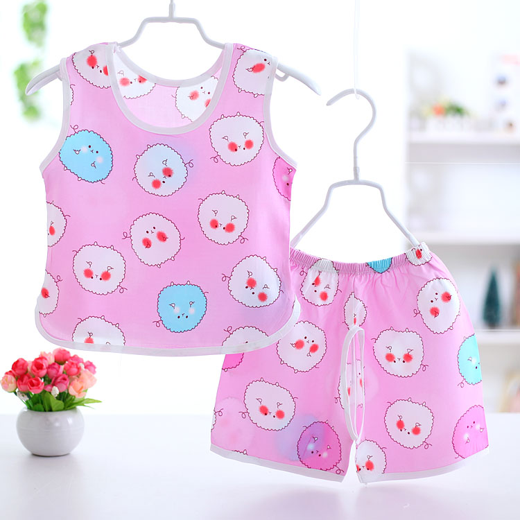 Bé bông vest quần short phù hợp với bông mùa hè bé không tay sling quần áo mỏng phần nhân tạo bông quần áo trẻ em