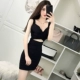 Đầm dạ hội của phụ nữ neo quần áo lưới màu đỏ với cổ chữ V sâu cắt xẻ túi thon gọn váy thắt eo