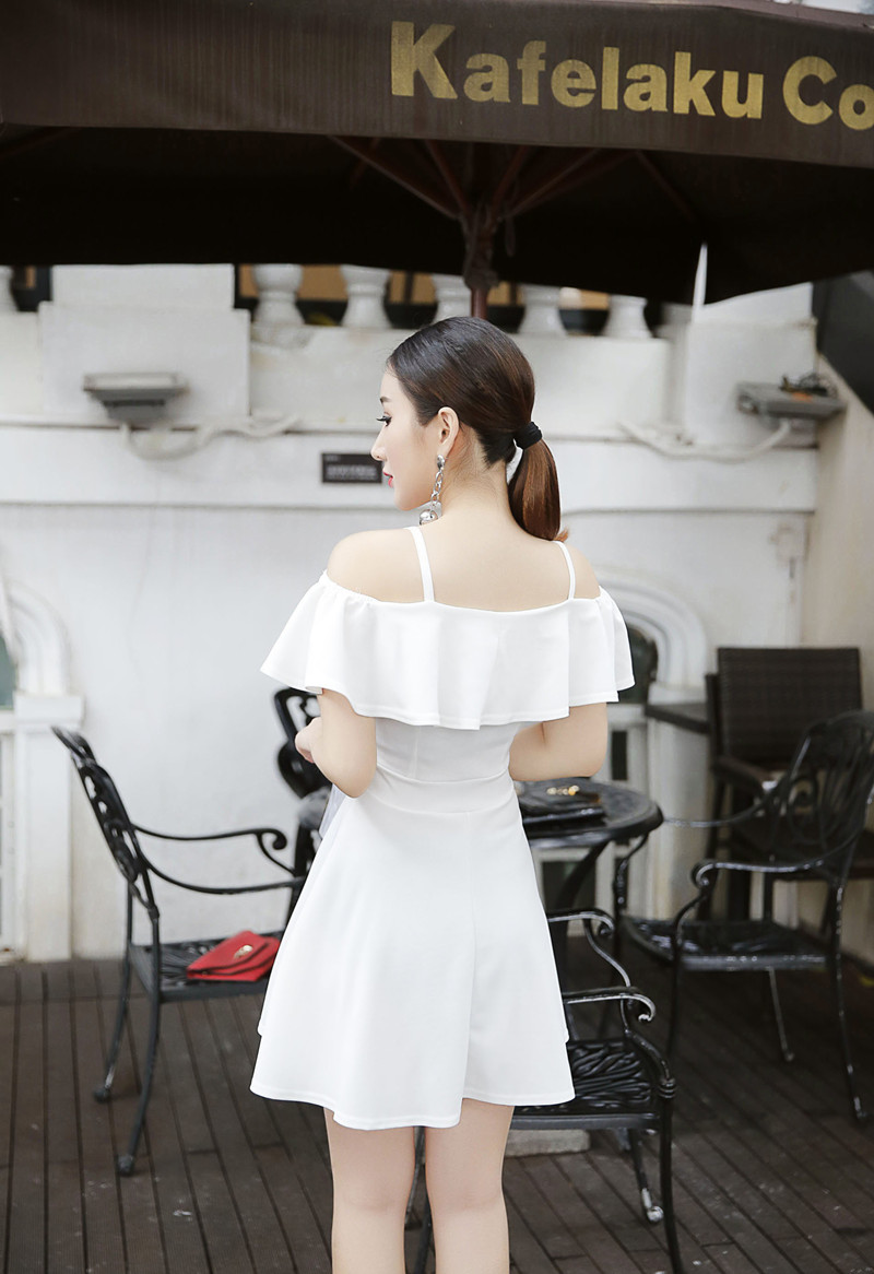 Hộp đêm nữ 2018 khí chất mới từ cổ áo quây eo ruffle gợi cảm váy hạ dây váy emy