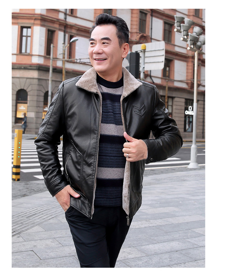 Quần áo mùa đông cha trung niên tải da nam 40-50 tuổi trung niên cộng với áo khoác nhung dày ông nội pu áo da lộn nam