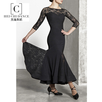 National standard dance dress modern autumn and winter new lace backless three-quarter sleeve waltz practice ballroom dance skirt