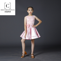 Childrens Latin dance dress childrens practice new summer sleeveless strapless lace belt performance big dress